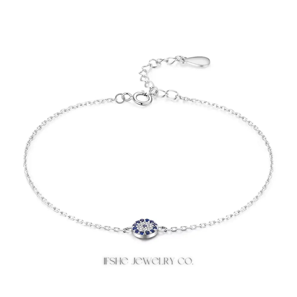 Sterling Silver Evil Eye Bracelet - Turkish Eye Bracelet - Evil Eye Charm Bracelet - Lucky Turkish Charm