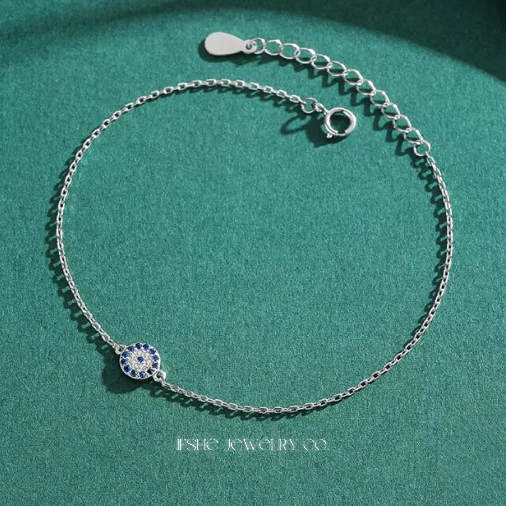 Sterling Silver Evil Eye Bracelet - Turkish Eye Bracelet - Evil Eye Charm Bracelet - Lucky Turkish Charm