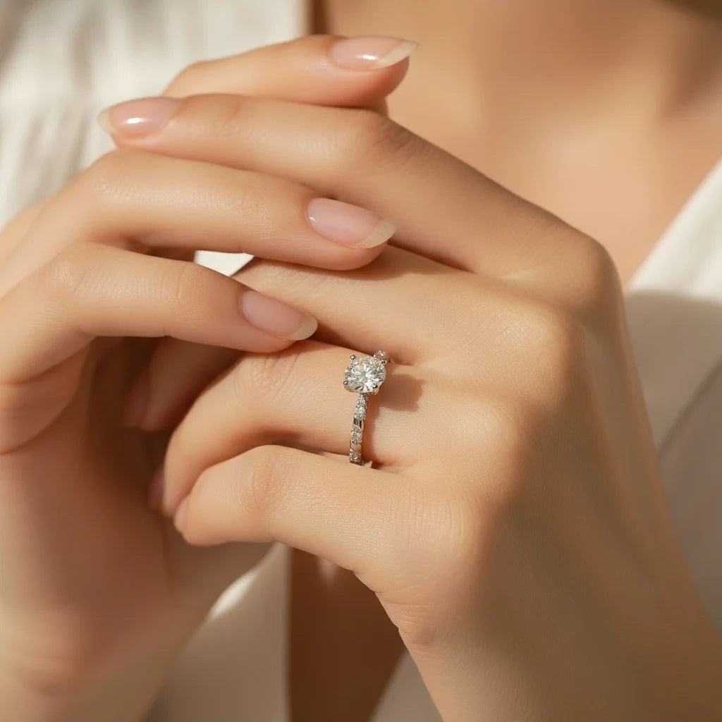 Twisted Moissanite Solitaire Ring in 925 Sterling Silver - Moissanite Engagement Ring for Women