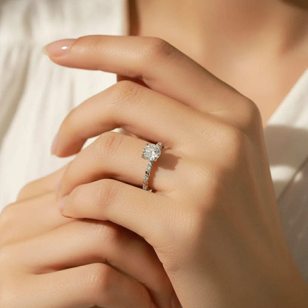 Twisted Moissanite Solitaire Ring in 925 Sterling Silver - Moissanite Engagement Ring for Women