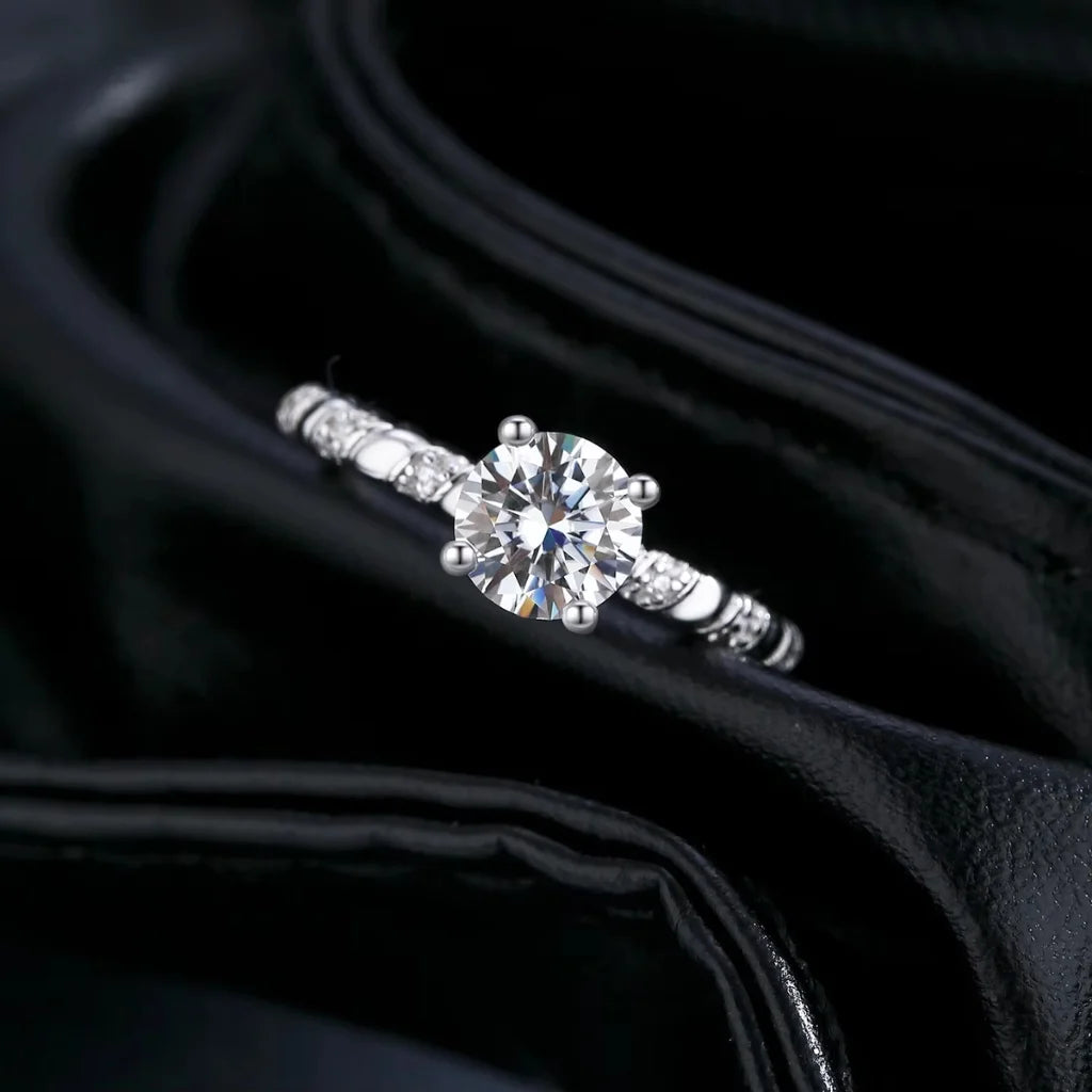 Twisted Moissanite Solitaire Ring in 925 Sterling Silver - Moissanite Engagement Ring for Women