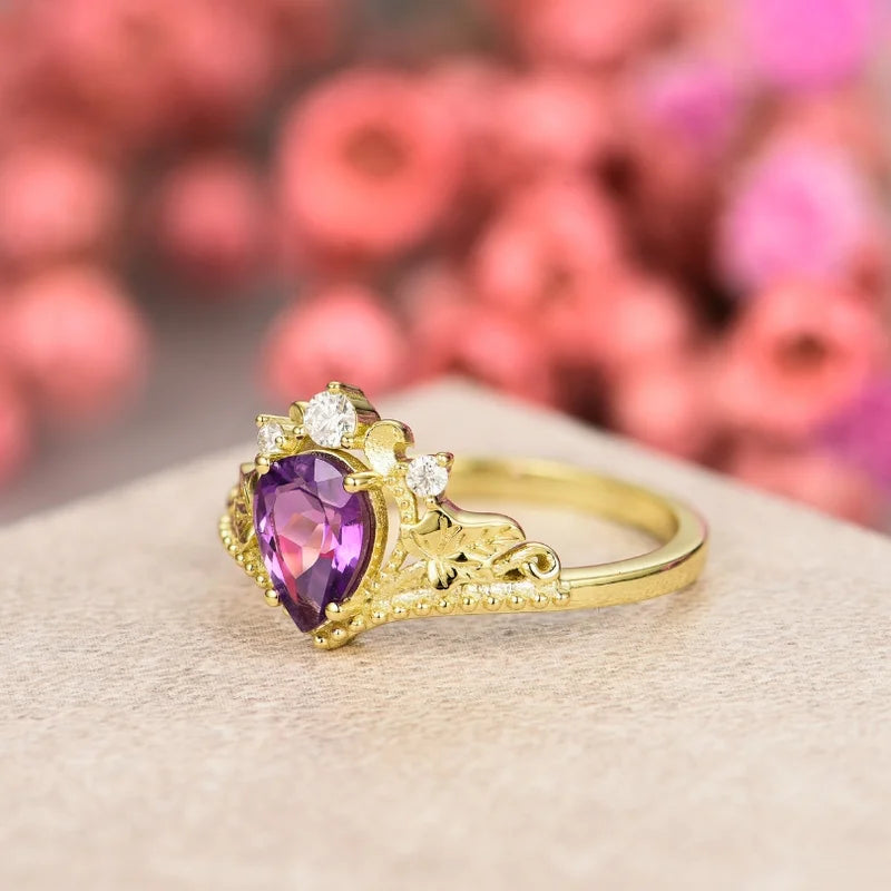 Vintage Amethyst Engagement Ring Set, Pear Cut Amethyst Ring Rose Gold,  Natural Amethyst Ring, Cluster Ring, Ring Enhancer, Wrap Ring - Etsy | Amethyst  ring engagement, Purple engagement rings, Amethyst wedding rings