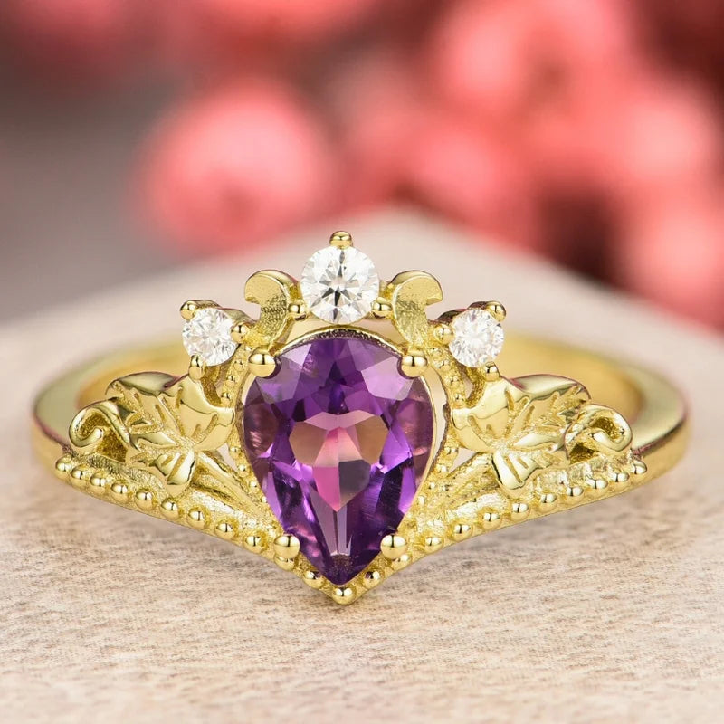 Vintage Amethyst Engagement Ring Pear Cut