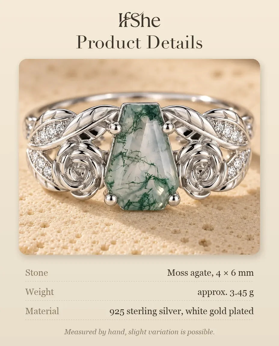Moss Agate Ring - size and material details