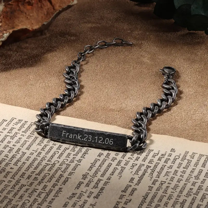 Vintage Men's Personalised Bracelet, Engraved Bracelet for Men, Men's Name Bracelet