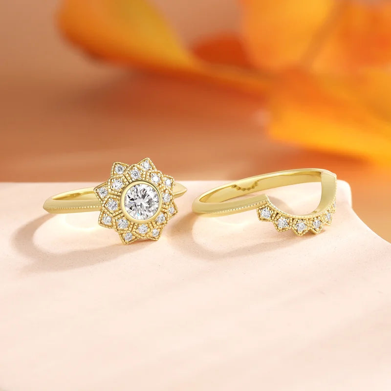 Vintage Moissanite Engagement Ring Set