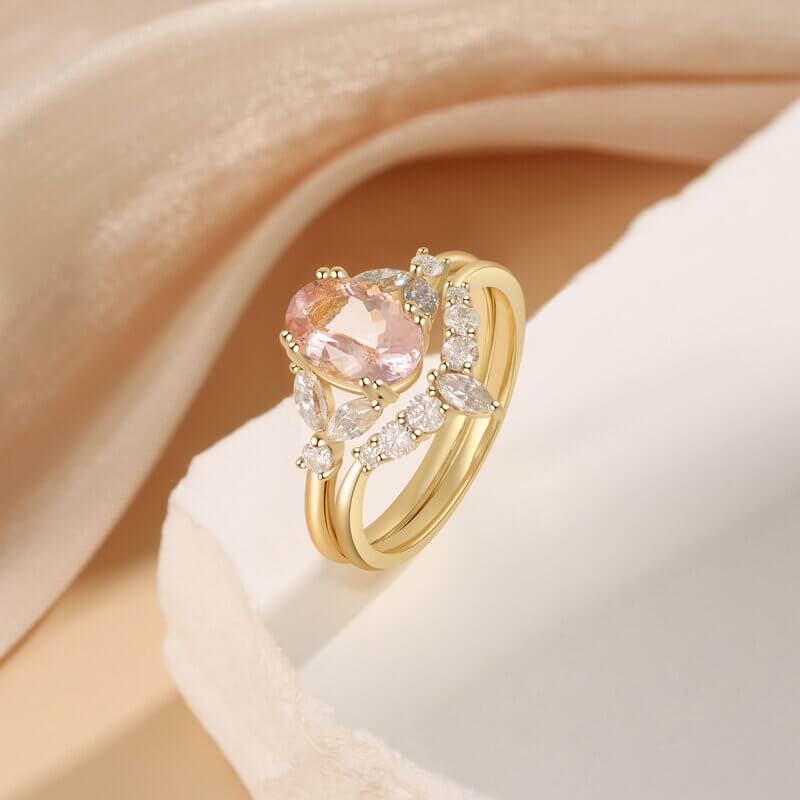 Vintage Oval Shaped Pink Morganite Engagement Ring Set