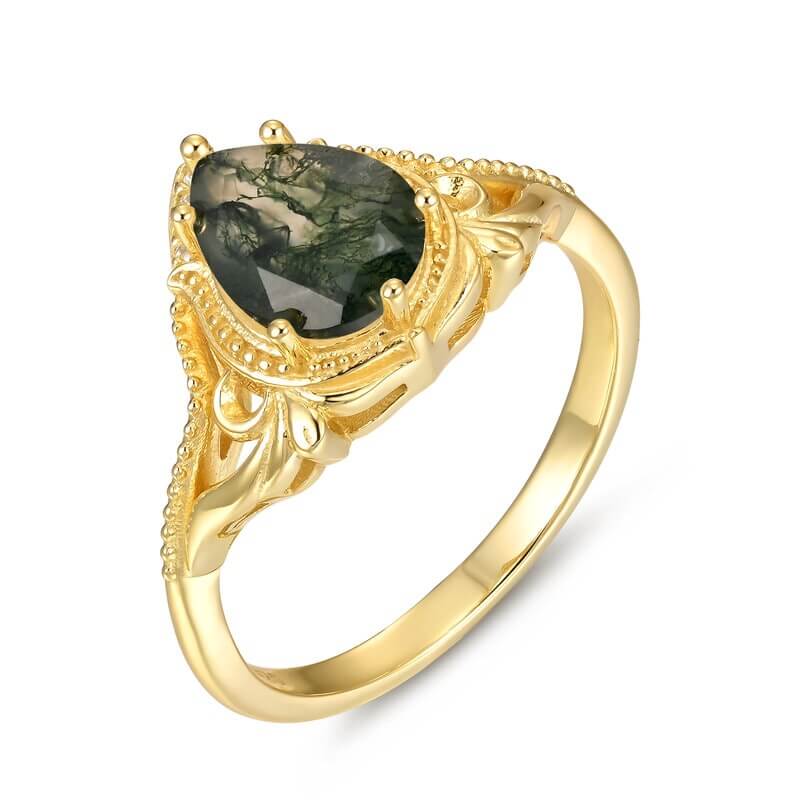 Vintage Moss Agate Ring Pear Shaped