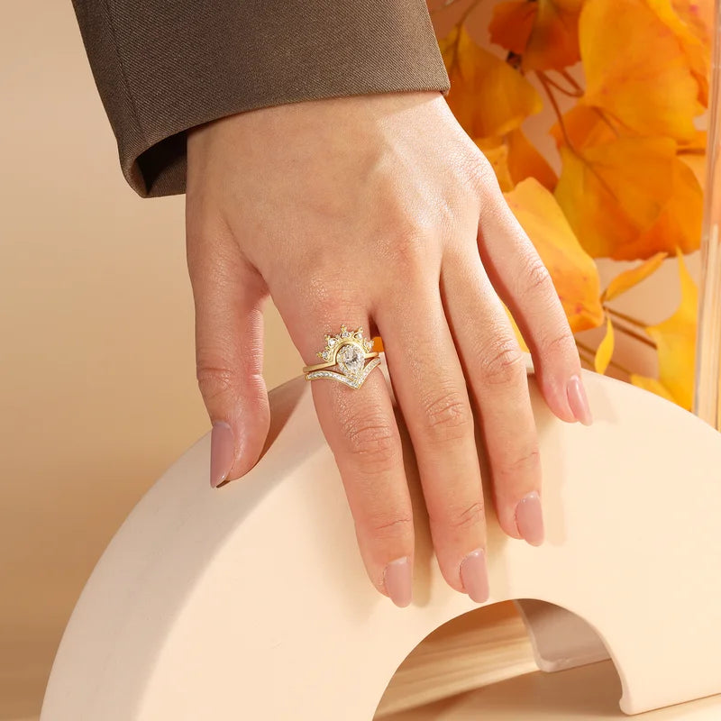 Vintage Pear Cut Moissanite Engagement Ring Set