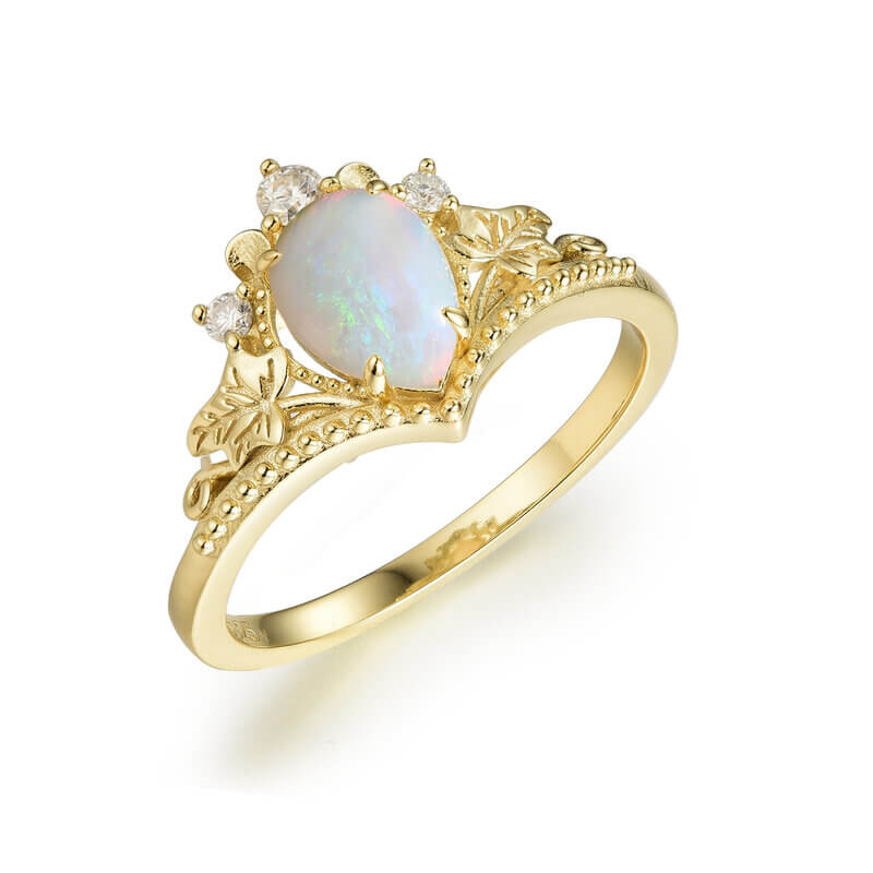 Vintage Pear Shaped Opal Engagement Ring Sterling Silver