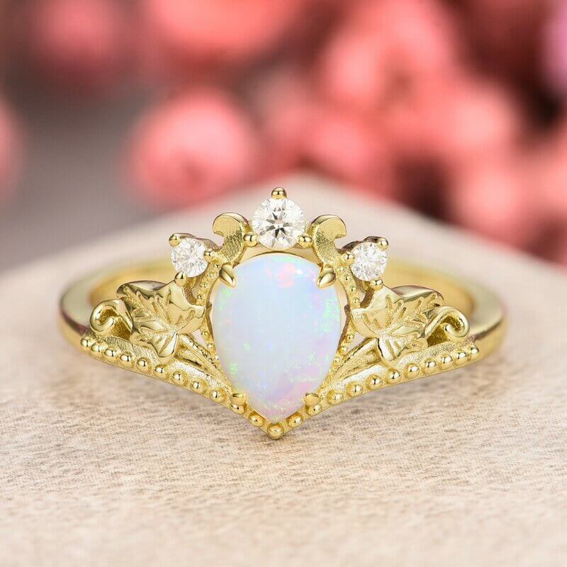 Vintage Pear Shaped Opal Engagement Ring Sterling Silver
