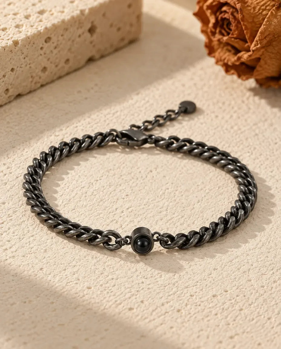 Men's Vintage Photo Projection Bracelet - laid flat