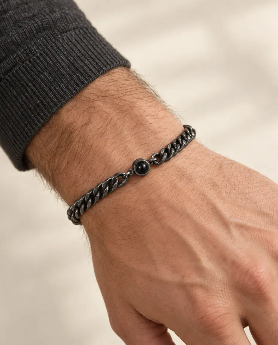 Men's Vintage Photo Projection Bracelet - worn on a model