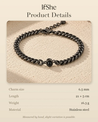 Men's Vintage Photo Projection Bracelet - size and material details