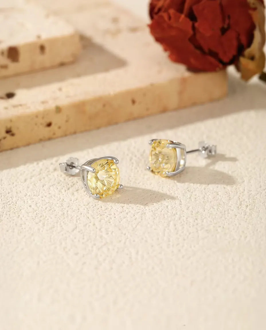 Yellow Cubic Zirconia Stud Earrings in 925 Sterling Silver