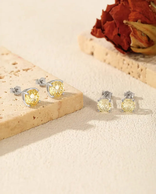 Yellow Cubic Zirconia Stud Earrings in 925 Sterling Silver