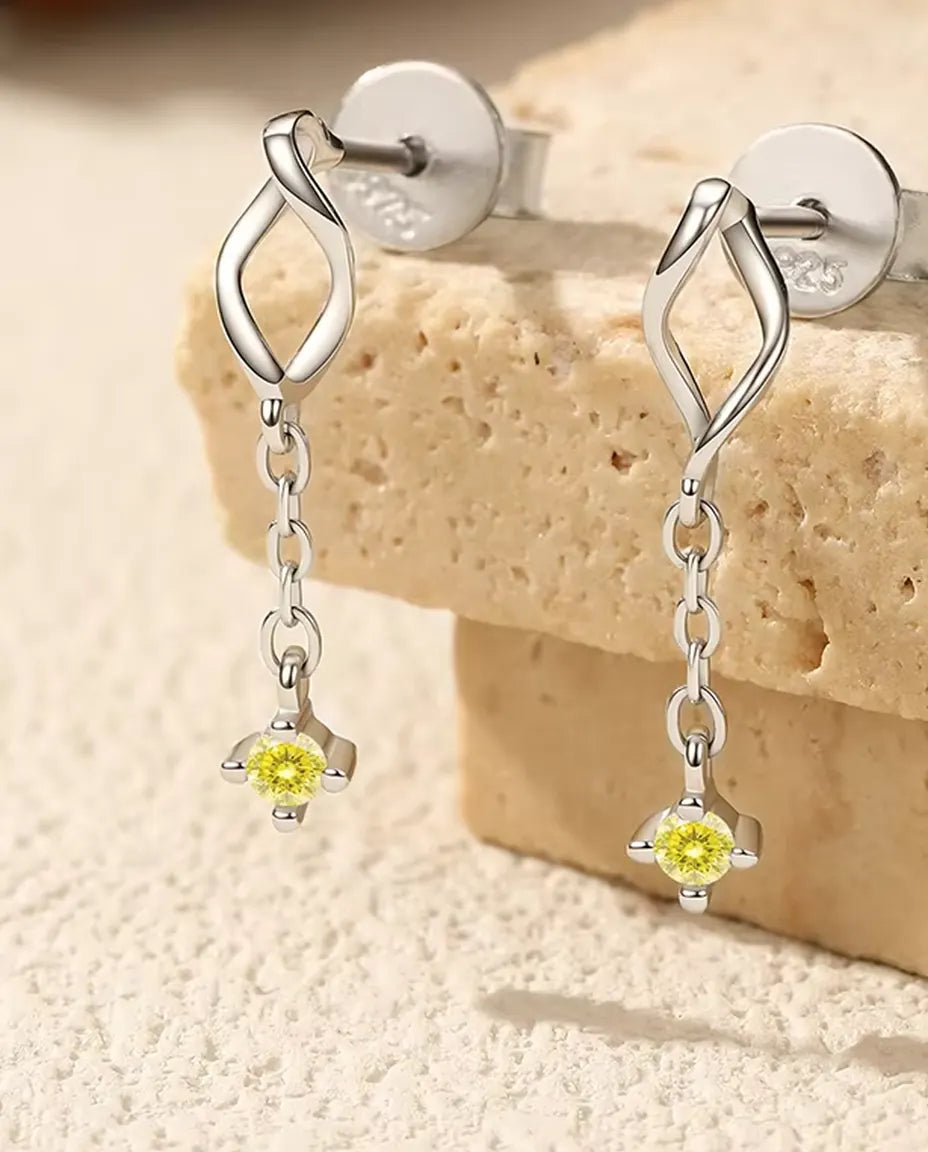 Yellow Moissanite Chain Drop Earrings