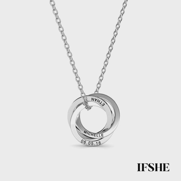 Personalised Russian 3 Ring Necklace with Engraved Names Sterling Silver