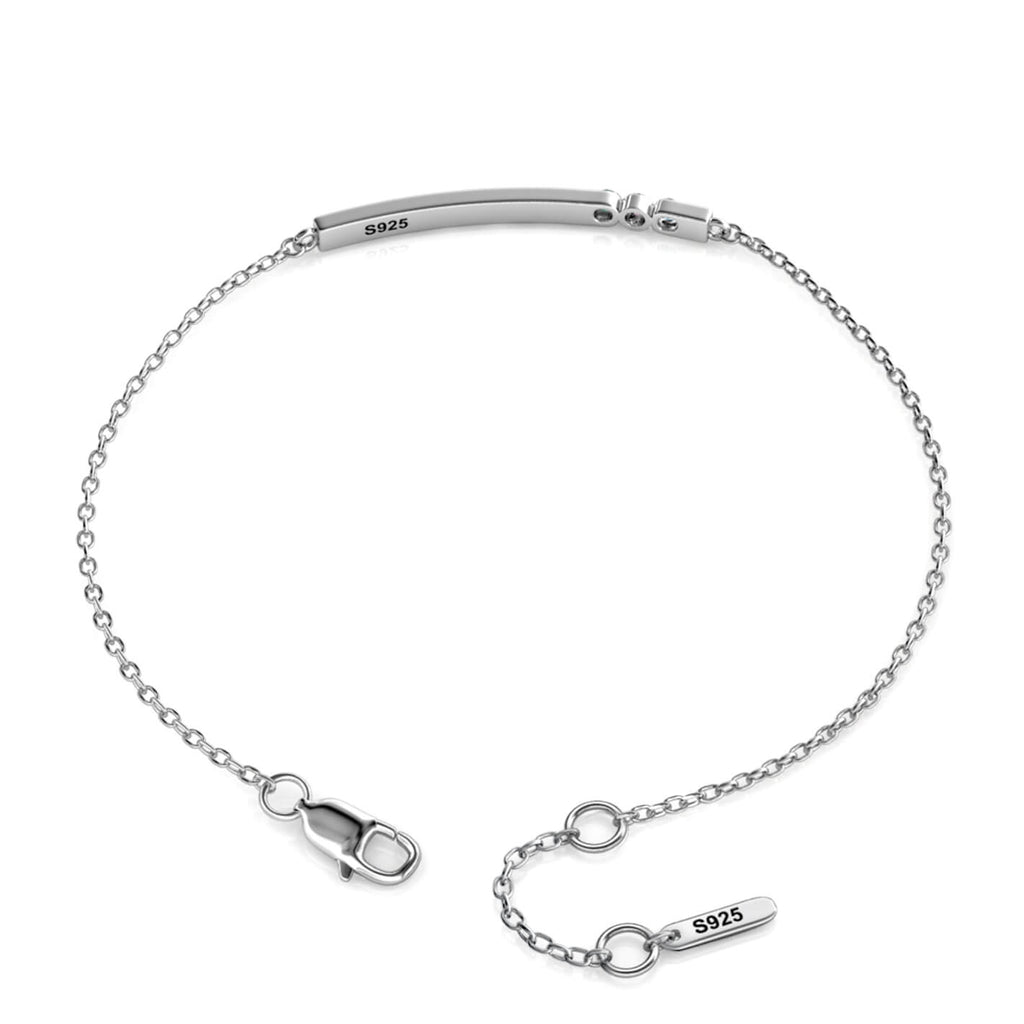 Personalised Engraved Bar Bracelet with Three Birthstones Sterling Silver