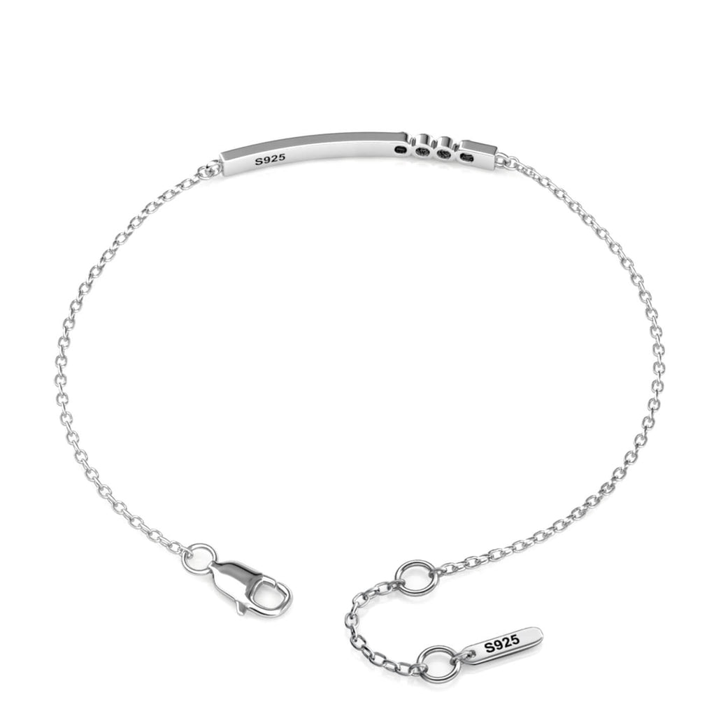 Personalised Engraved Bar Bracelet with Four Birthstones Sterling Silver