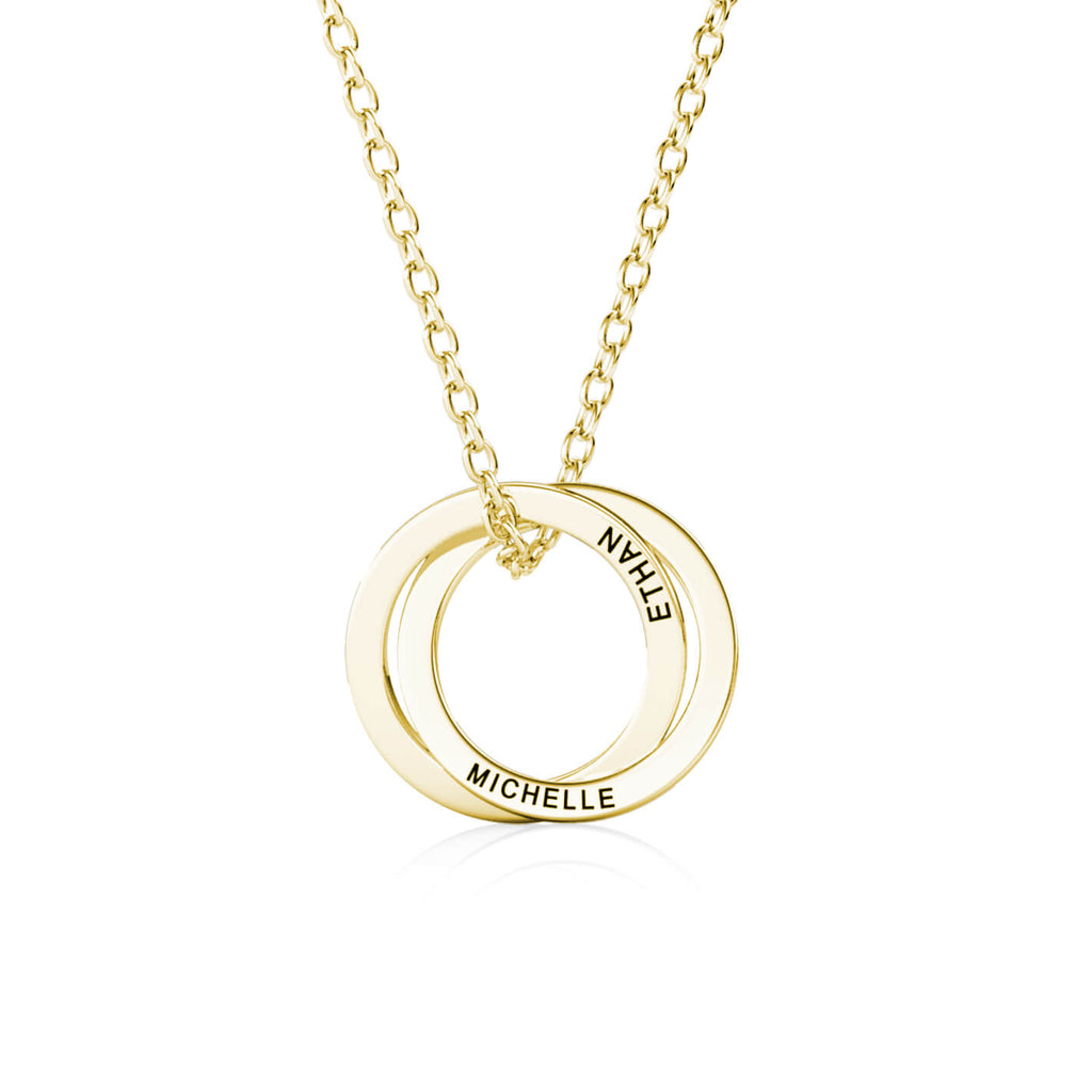 Personalised Russian 2 Ring Necklace with Engraved 2 Names Gold