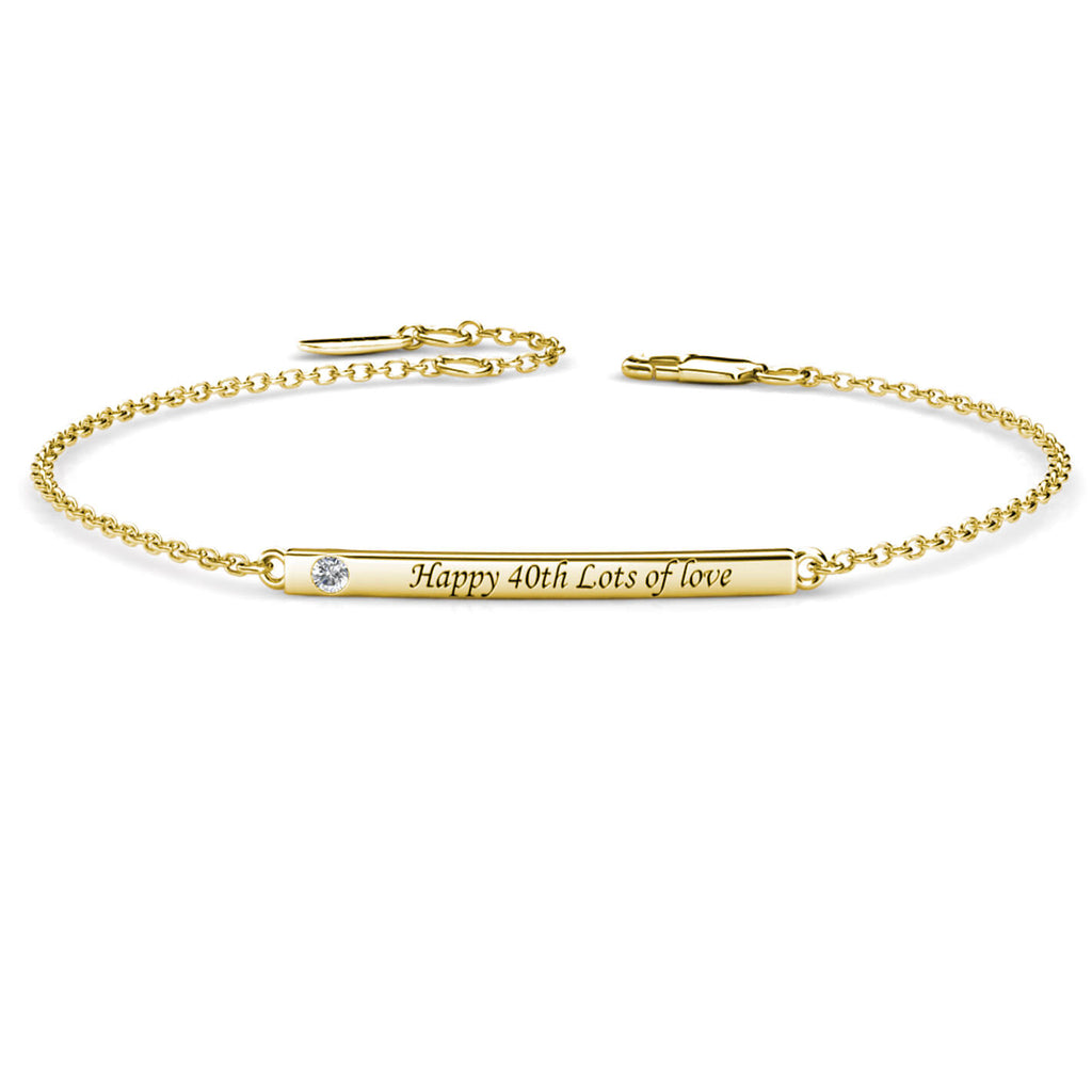 Personalised Engraved Bar Bracelet with Birthstone Sterling Silver Yellow Gold