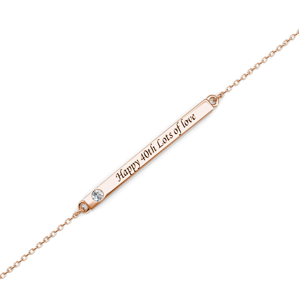 Personalised Engraved Bar Bracelet with Birthstone Sterling Silver Rose Gold