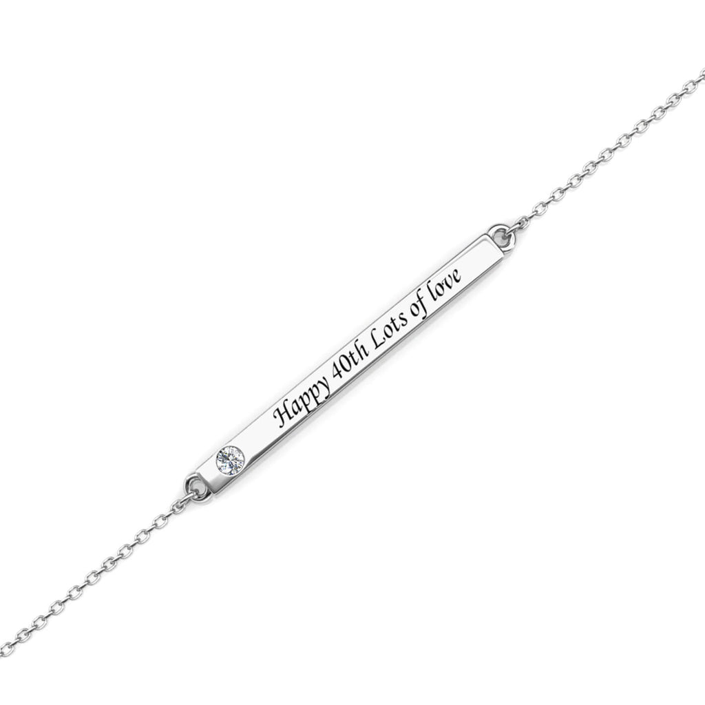 Personalised Engraved Bar Bracelet with Birthstone Sterling Silver