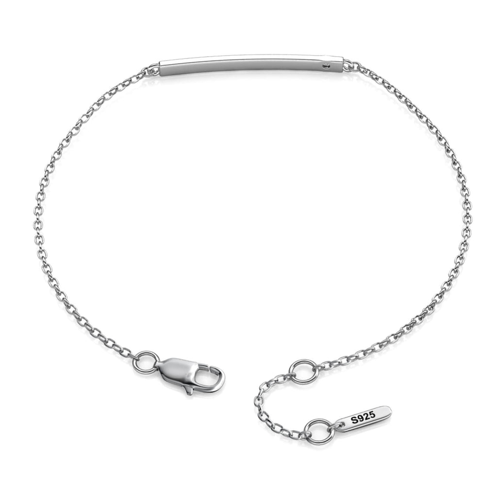 Personalised Engraved Bar Bracelet with Birthstone Sterling Silver