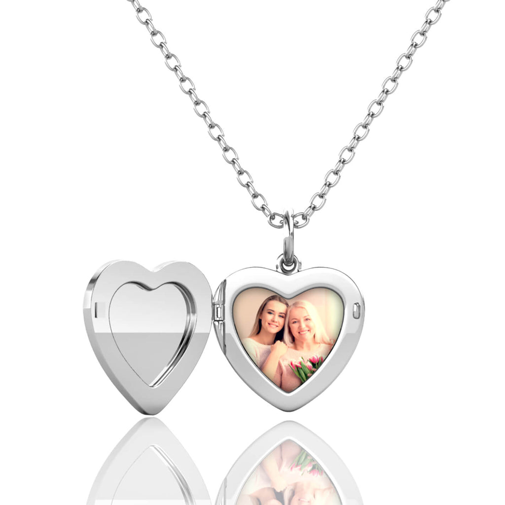 Personalised Photo Heart Locket Necklace with Birthstone Sterling Silver