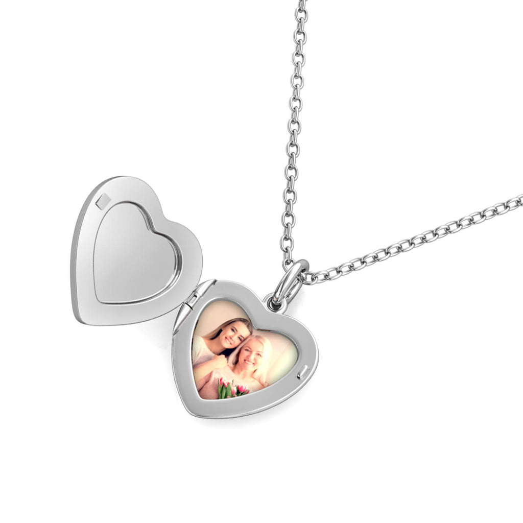 Personalised Photo Heart Locket Necklace with Birthstone Sterling Silver