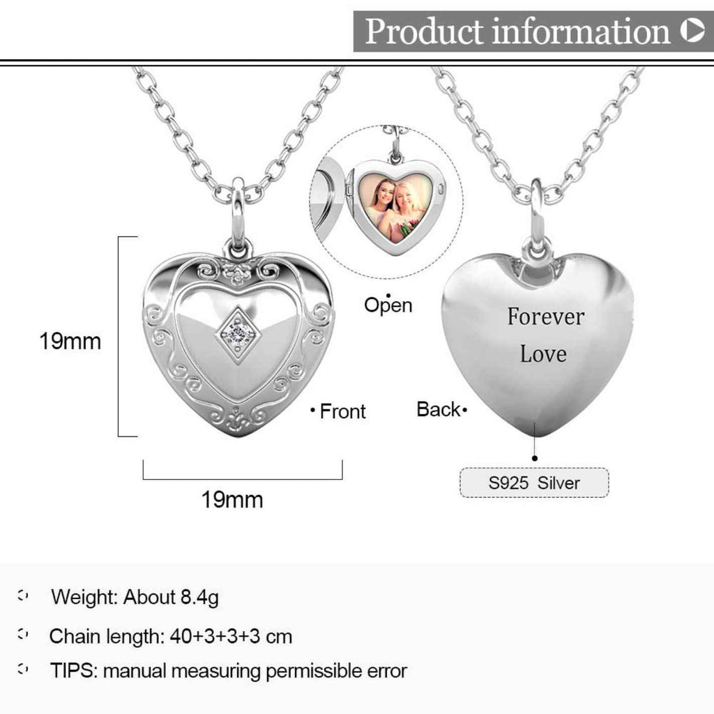 Personalised Photo Heart Locket Necklace with Birthstone Sterling Silver