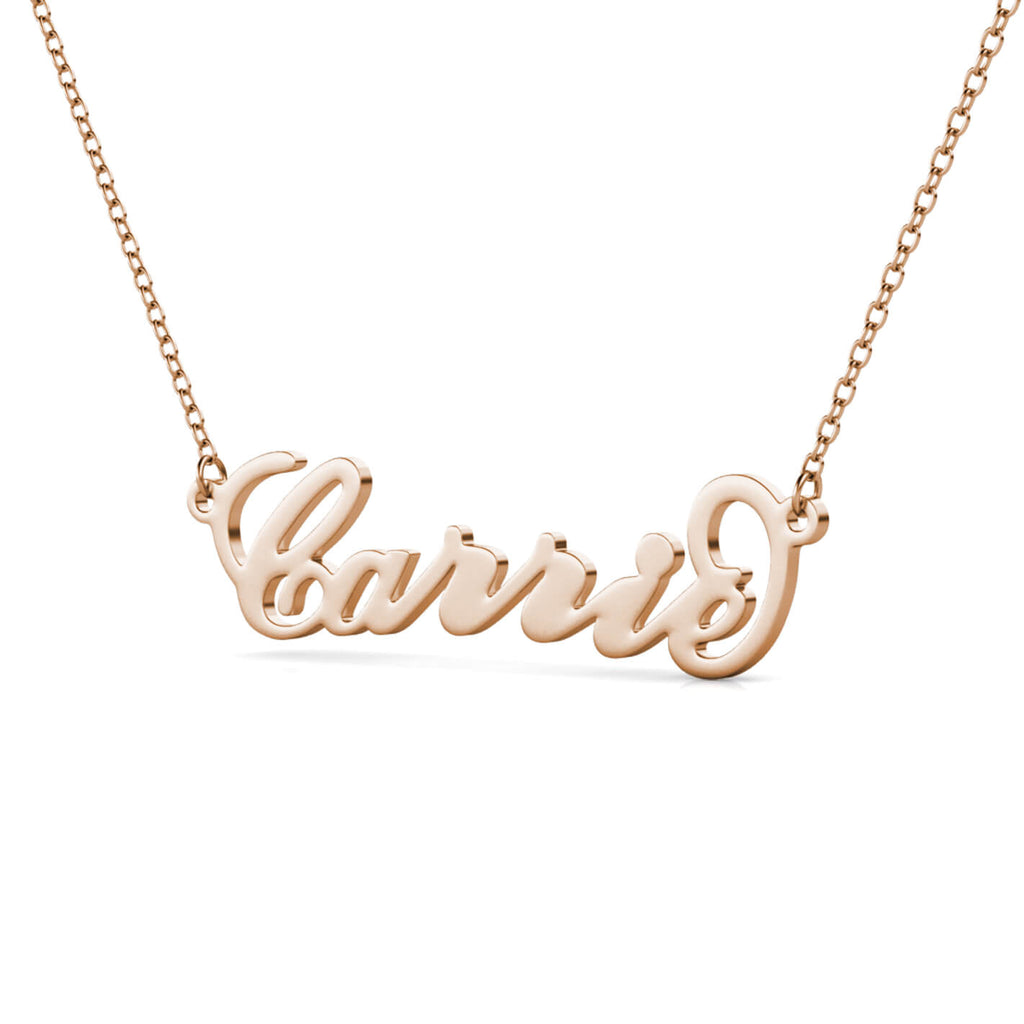 Personalised Carrie Style Name Necklace Sterling Silver Rose Gold Plated