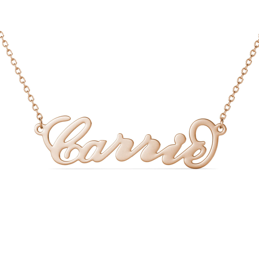 Personalised Carrie Style Name Necklace Sterling Silver Rose Gold Plated
