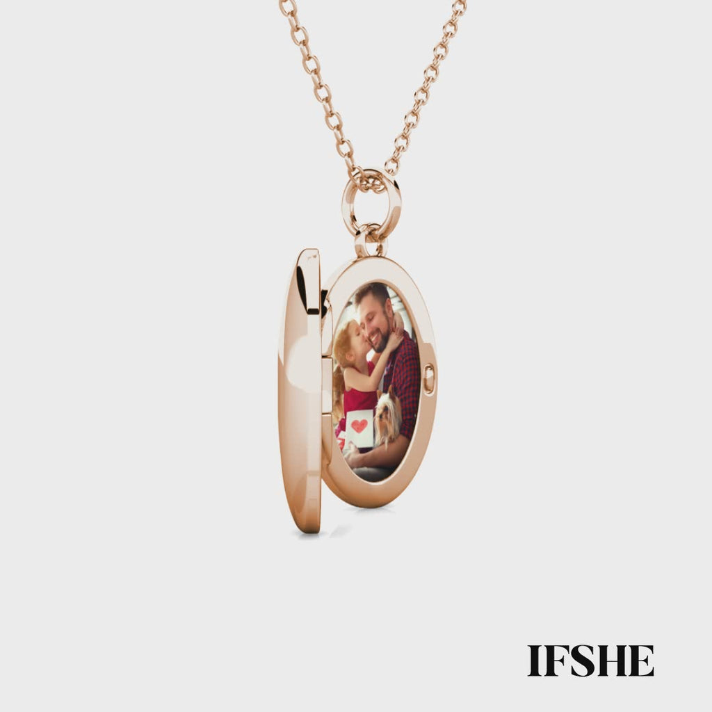 Personalised Photo Oval Locket Necklace with Picture Inside Rose Gold