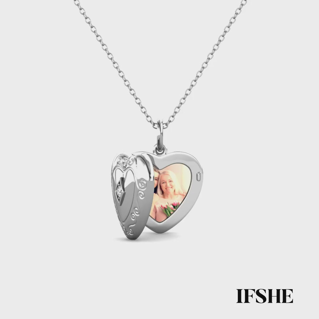 Personalised Photo Heart Locket Necklace with Birthstone Sterling Silver