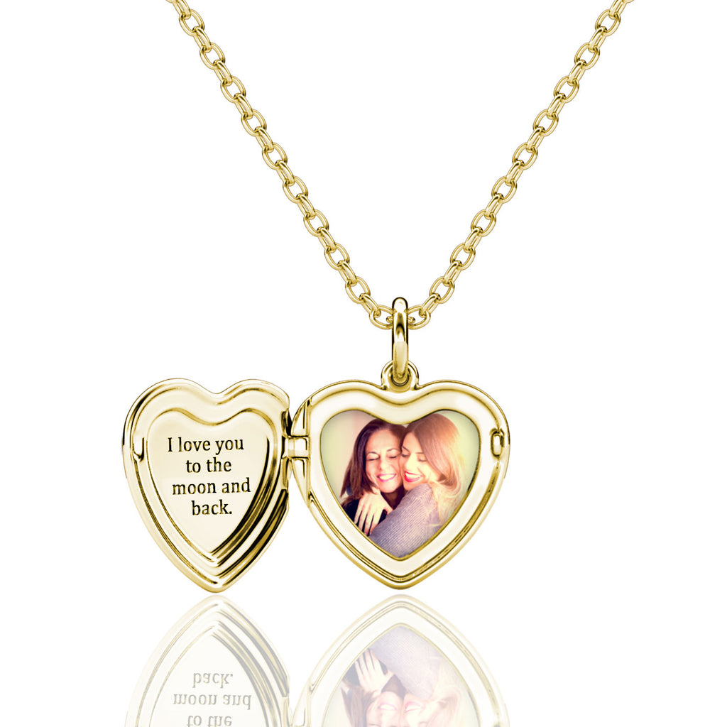 Personalised Photo Heart Locket Necklace with Picture Inside Gold