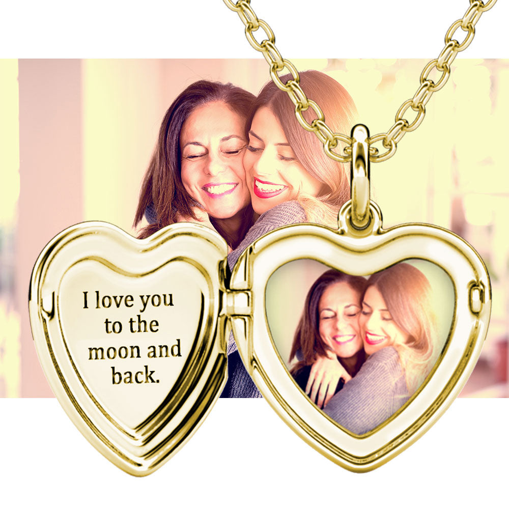 Personalised Photo Heart Locket Necklace with Picture Inside Gold