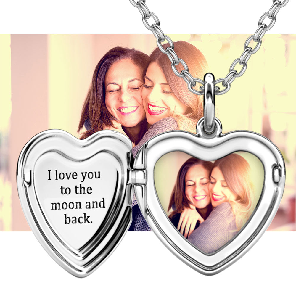 Personalised Photo Heart Locket Necklace with Picture Inside Sterling Silver