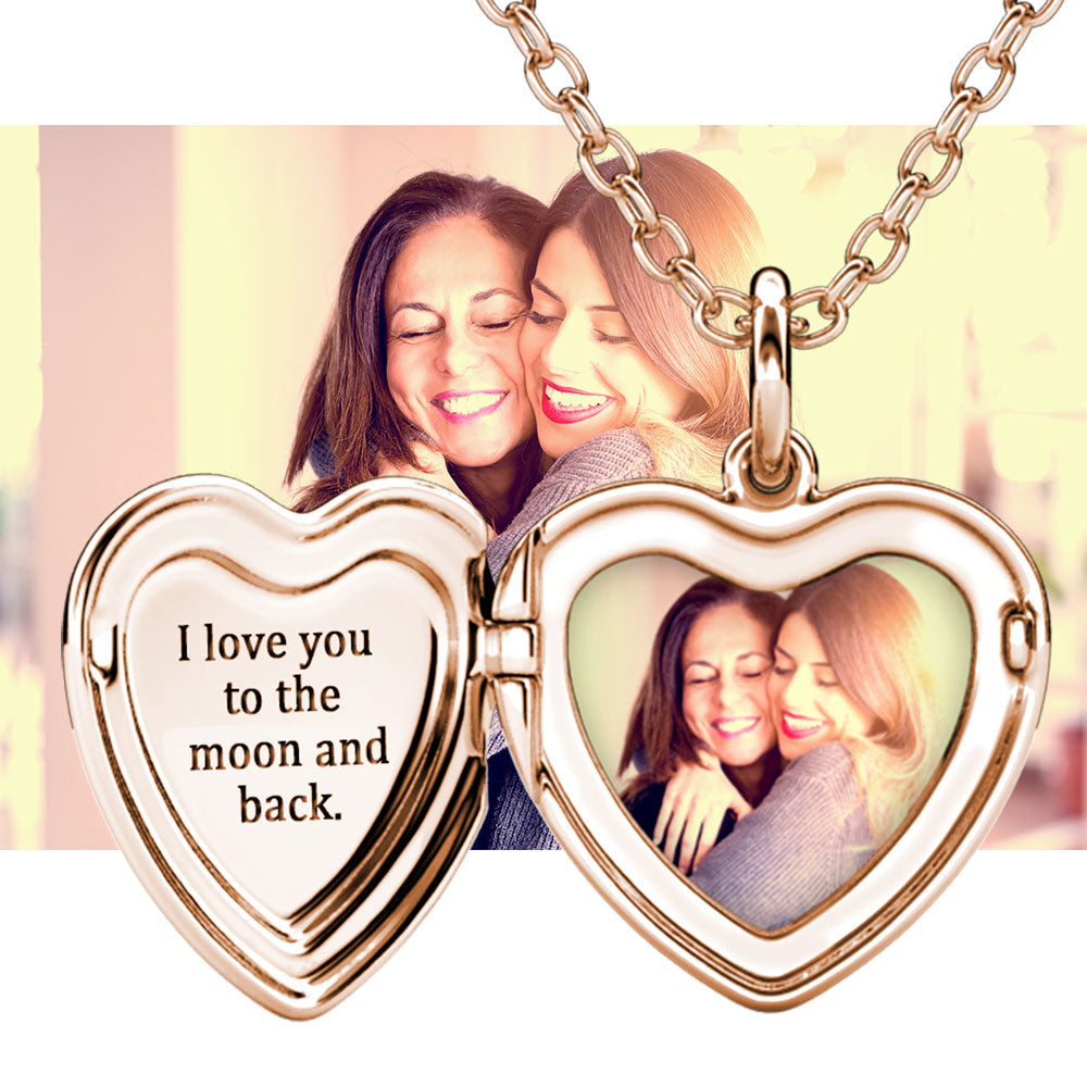 Personalised Photo Heart Locket Necklace with Picture Inside Rose Gold