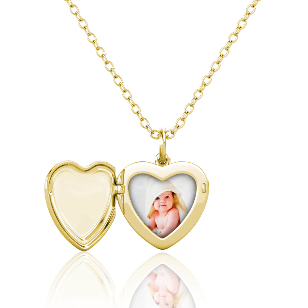 Personalised Photo Heart Locket Necklace with Picture Inside Gold