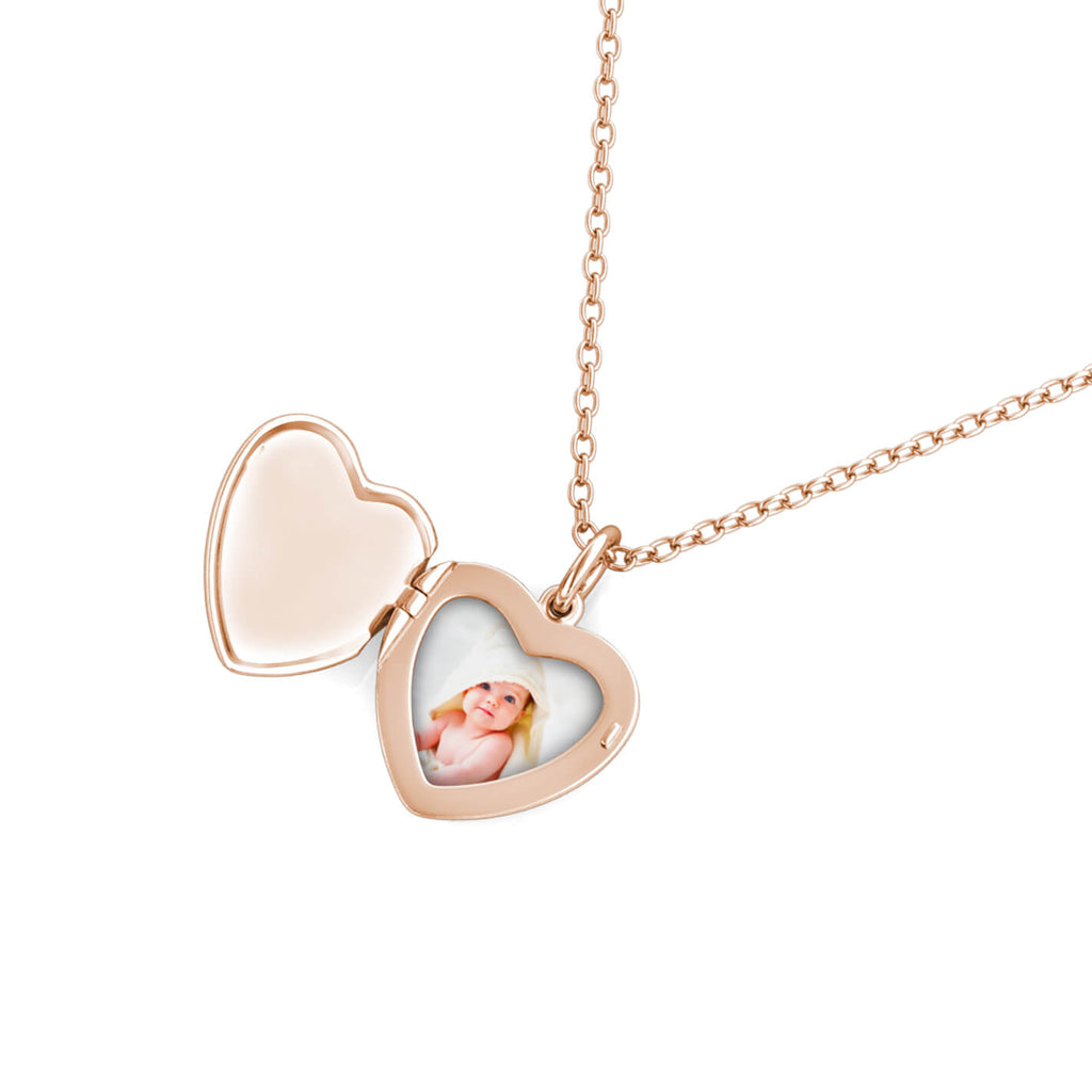 Personalised Photo Heart Locket Necklace with Picture Inside Rose Gold