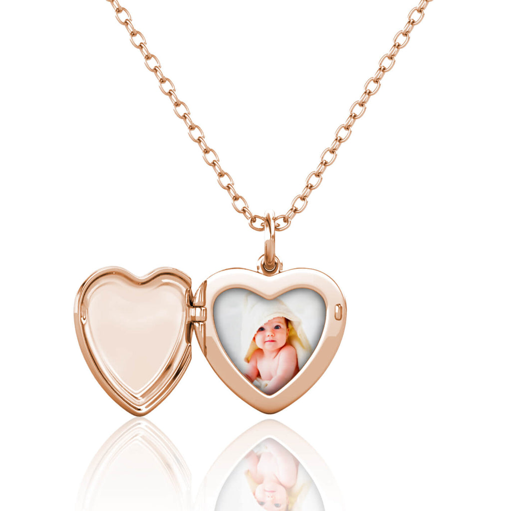 Personalised Photo Heart Locket Necklace with Picture Inside Rose Gold