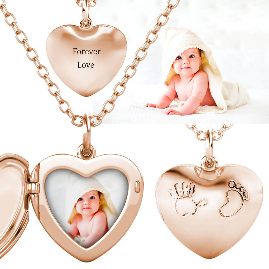 Personalised Photo Heart Locket Necklace with Picture Inside Rose Gold