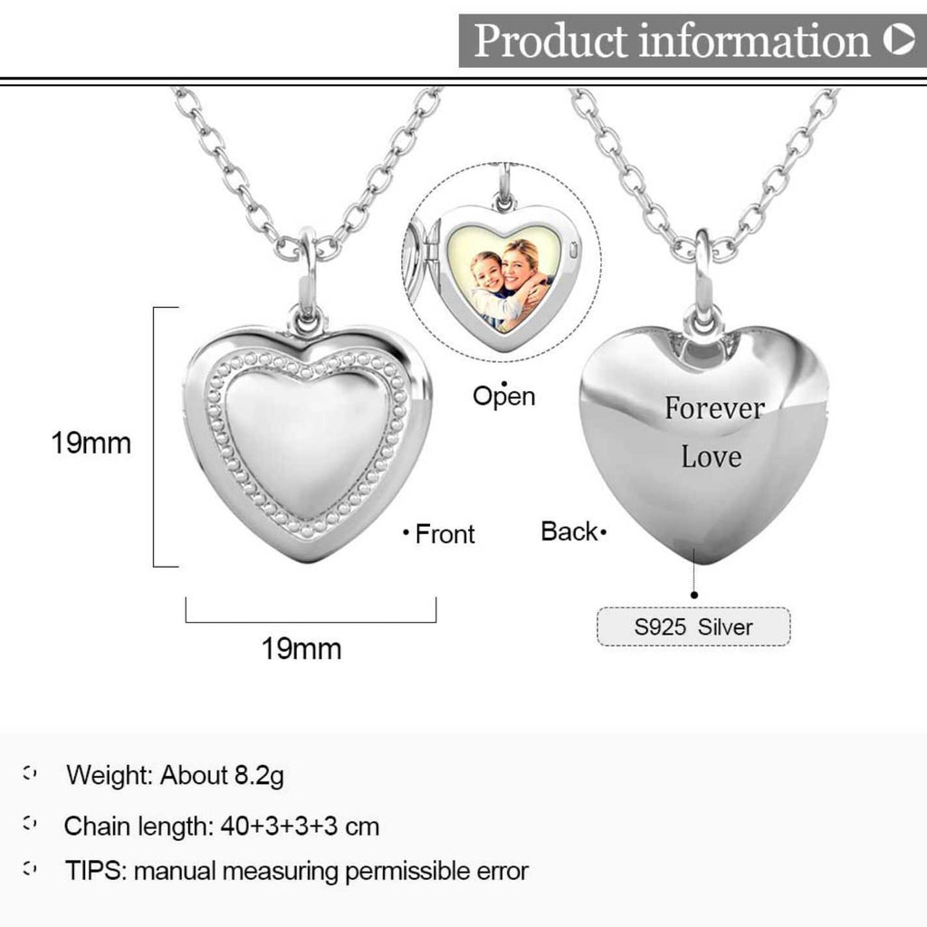 Personalised Photo Heart Locket Necklace with Picture Inside Sterling Silver