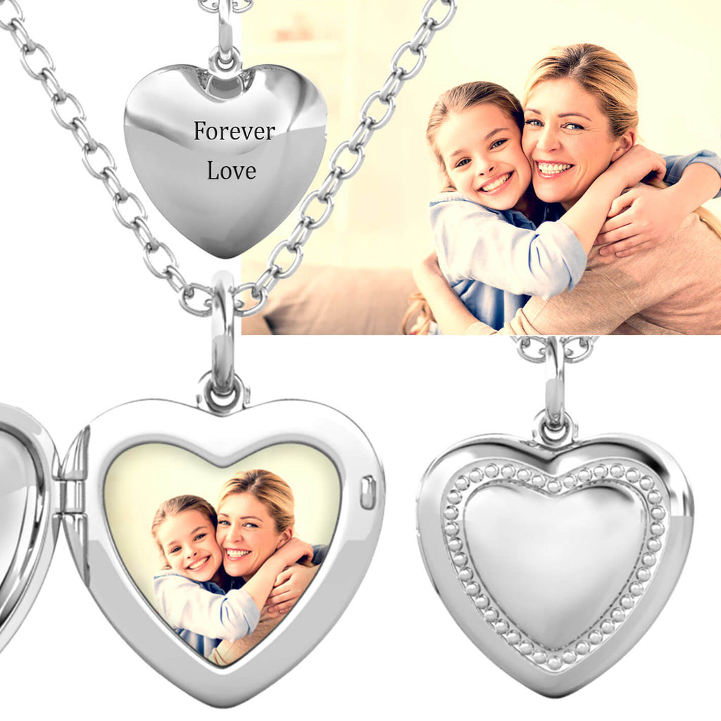 Personalised Photo Heart Locket Necklace with Picture Inside Sterling Silver