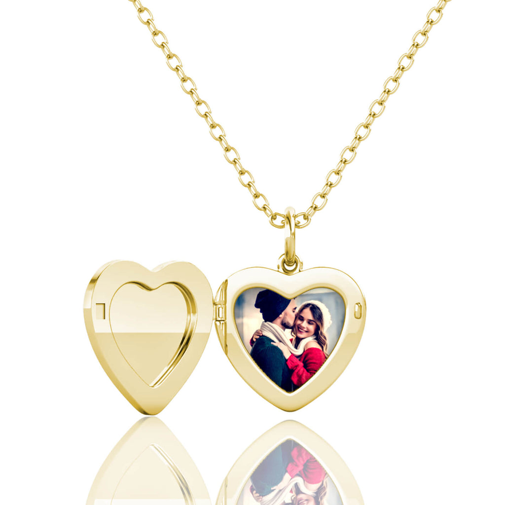 Personalised Photo Heart Locket Necklace with Picture Inside Gold