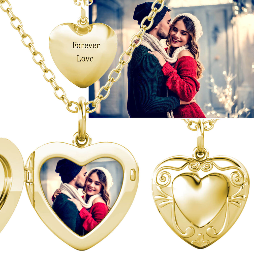 Personalised Photo Heart Locket Necklace with Picture Inside Gold