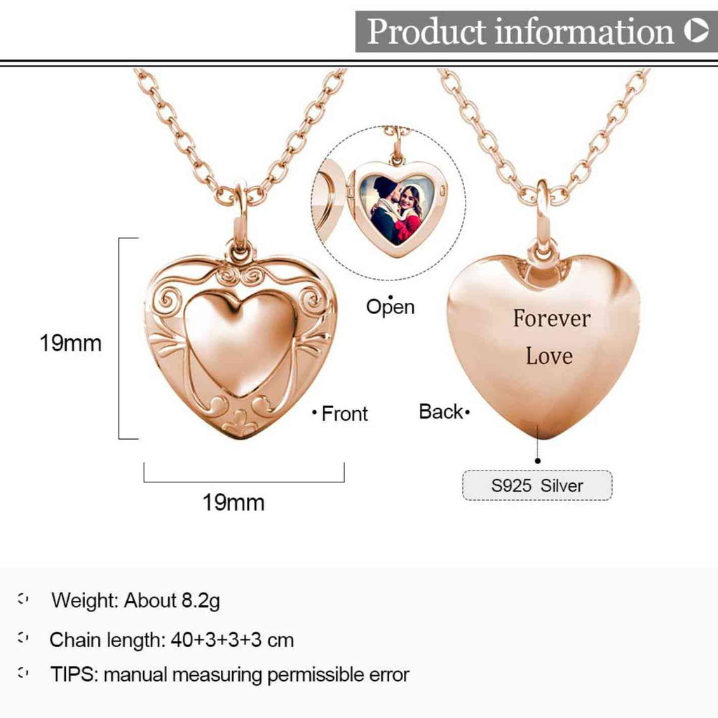 Personalised Photo Heart Locket Necklace with Picture Inside Rose Gold