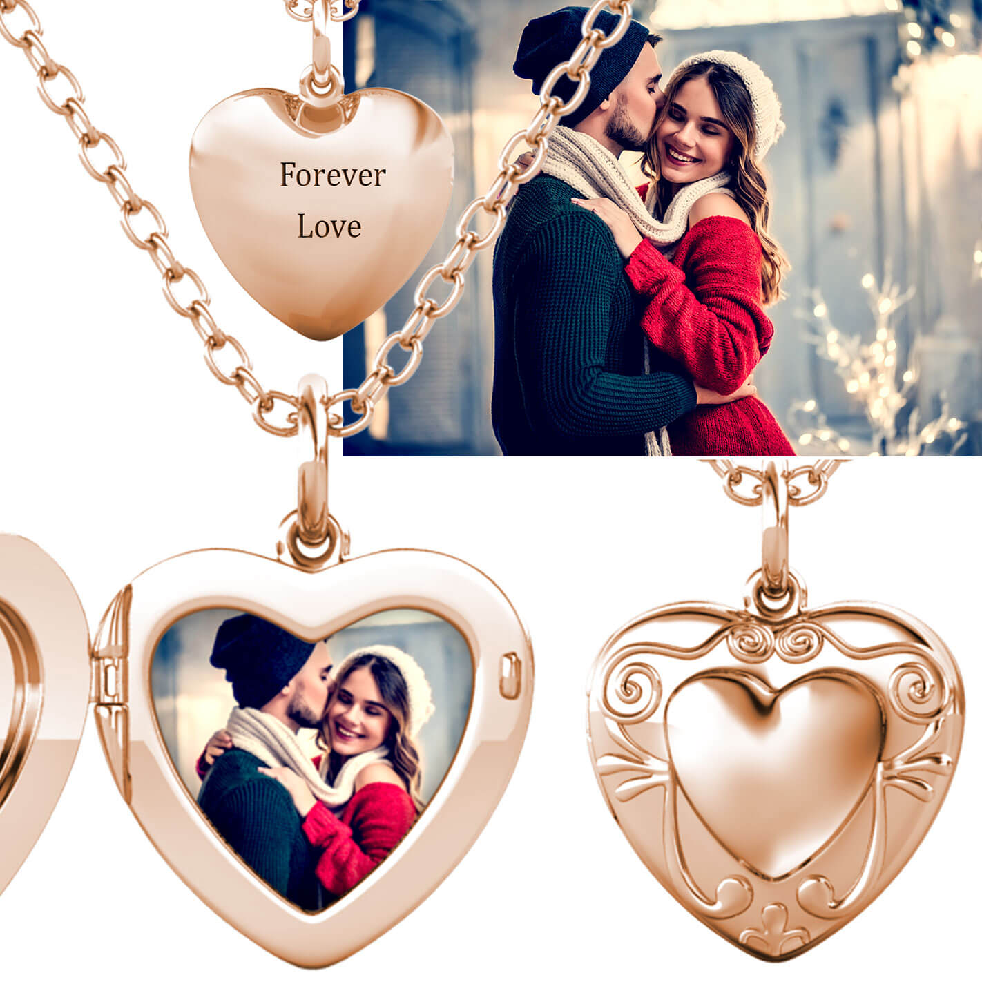 heart personalised photo locket rose gold